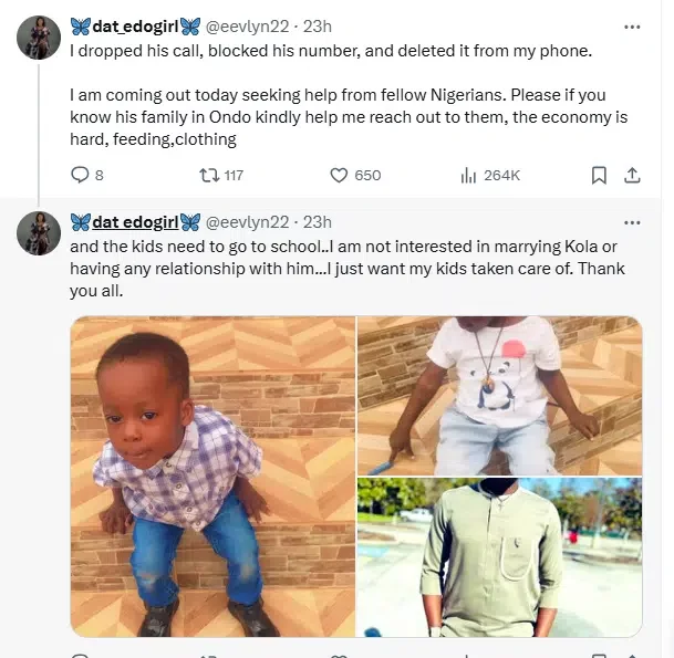 Lady exposes boyfriend who allegedly left her with twin pregnancy after securing abroad visa