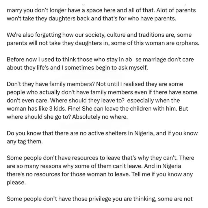 Lady questions those advising married women to leave their abusive partners