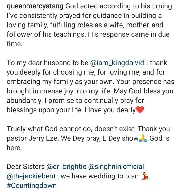 'God acted according to His timing' - BBNaija's Queen Mercy announces engagement