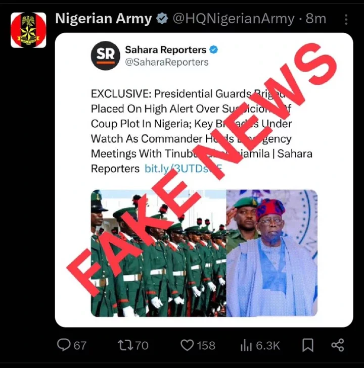 Nigerian Army reacts to speculations of coup plot against President Tinubu's govt