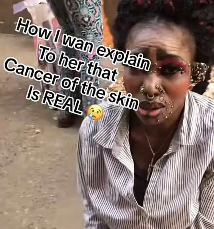 'How I wan explain to her that skin cancer is real' - Lady confused as she sees woman with multiple piercings