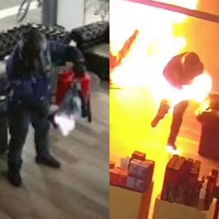 Man sets himself on fire while trying to burn down barber's shop (video)