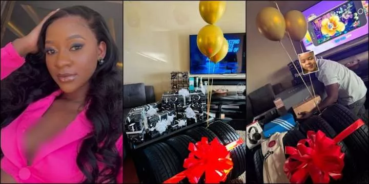 Girlfriend raises the bar high as she flaunts the gifts she got for her boyfriend on his birthday