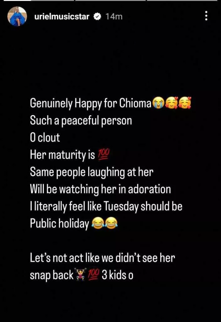 Uriel expresses excitement for Chioma Rowland, slams those mocking her