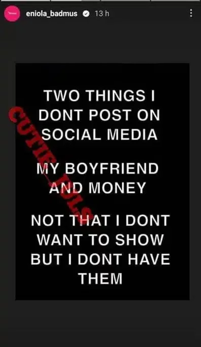 Why I don't post my boyfriend and money on social media - Eniola Badmus reveals