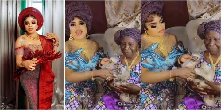 'My money is working' - Bobrisky sparks reactions over visit to his aged grandma