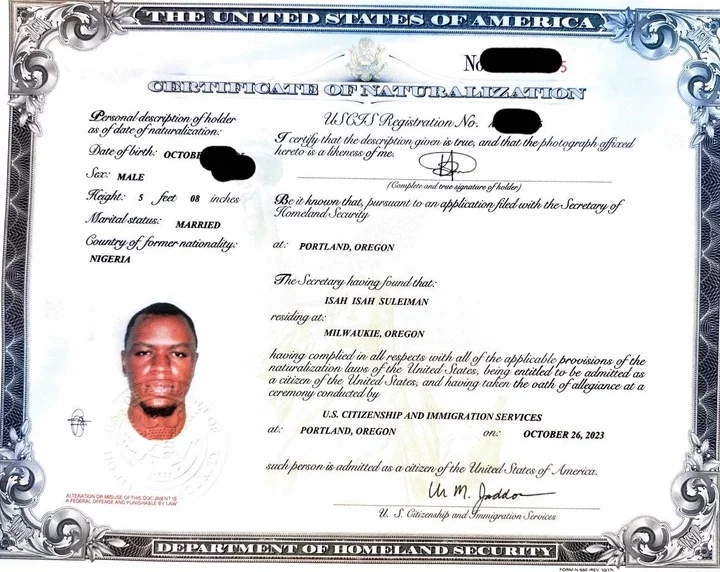 26-year-old Kano Man Celebrates Becoming US Citizen Three Years After He Married Older American Woman (Photo)