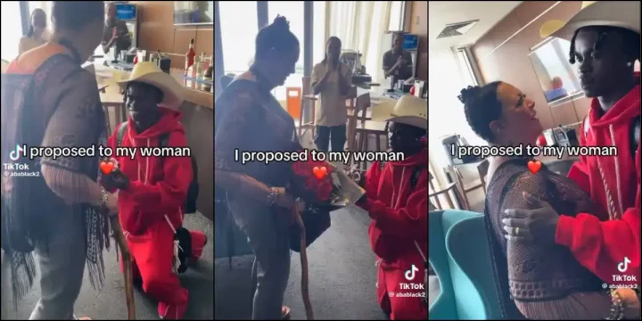 Nigerian man proposes to American partner after she landed at a Nigerian airport