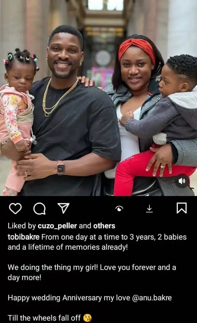 Tobi Bakre and his wife celebrate their third wedding anniversary