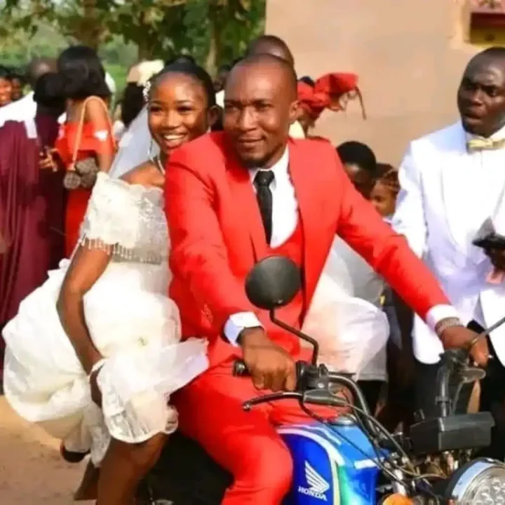 'Life no suppose hard' - Adorable moment bride and groom arrive church on a bike