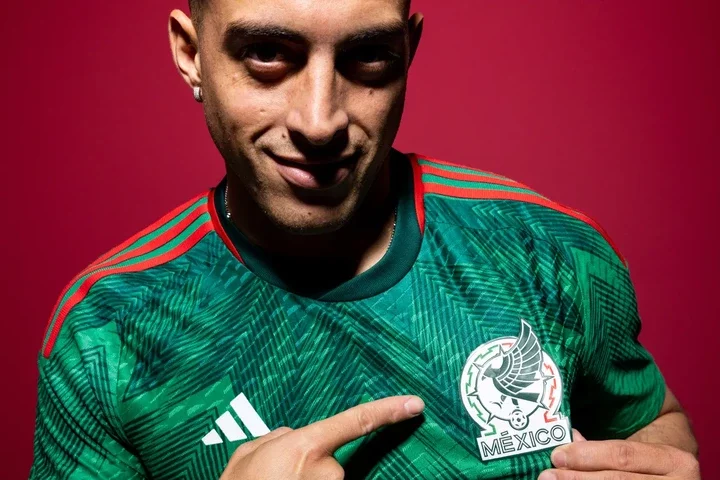 Rogelio Funes Mori of Mexico poses during the official FIFA World Cup Qatar 2022 portrait session on November 18, 2022 in Doha, Qatar.
