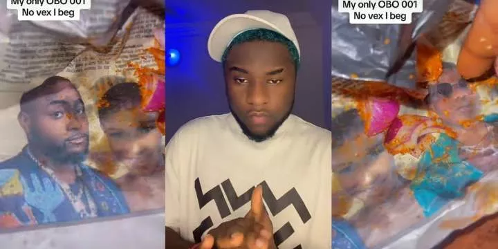 Nigerian man puts pepper and onions on Wizkid's face, begs Davido in a newspaper used as a wrapper for suya