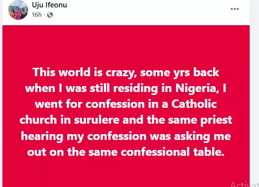 Lady recounts how catholic priest tried to woo her after she came for confession