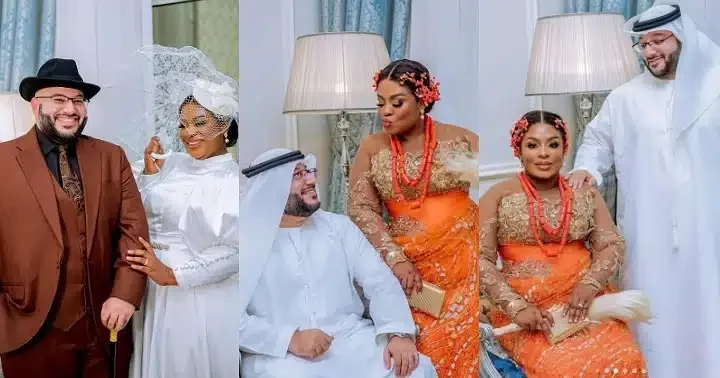 'She's digging gold' - Wedding photos of wealthy Arab man and Igbo lady go viral