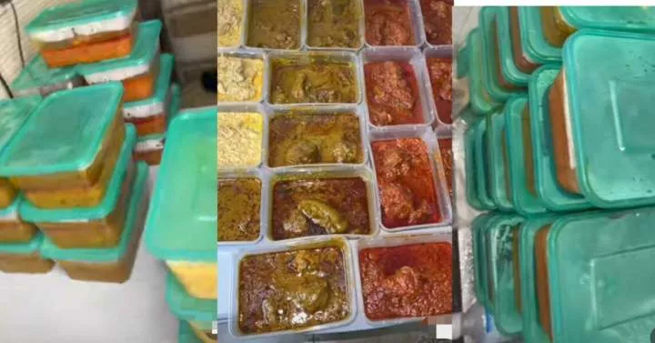 "You dey prepare for famine?" - Man shows off various soups, stews girlfriend cooked after she came to spend 5 weeks in his house