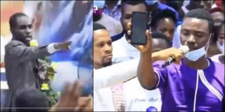 Moment pastor commands credit alert from heaven to man's phone during miracle service