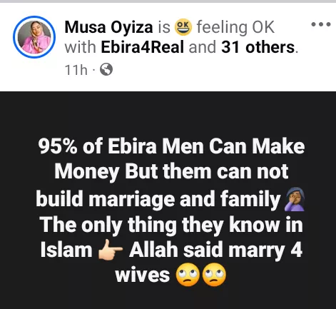 95% of Ebira men can't build marriage and family. The only thing they know is marrying multiple wives - Kogi woman calls out men from her ethnic group