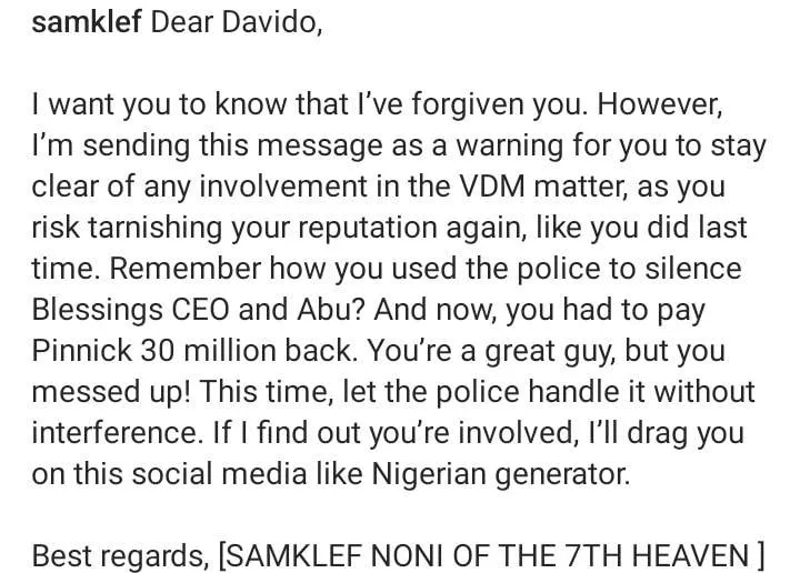 'Stay clear of Verydarkman matter' - Samklef warns Davido