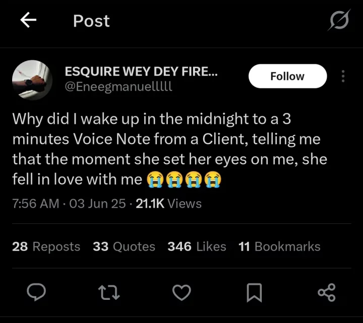 Lawyer laments as client confesses love for him in 3 a.m. message