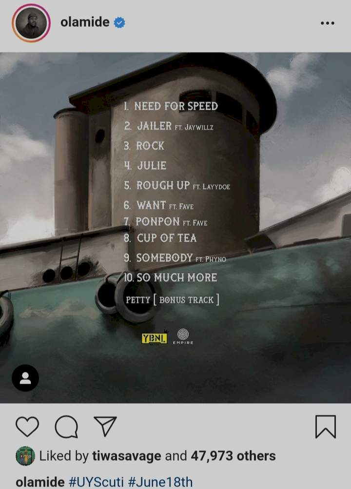 'Phyno must be there' - fans hail Olamide as he drops tracklist for his 'UY Scuti' album