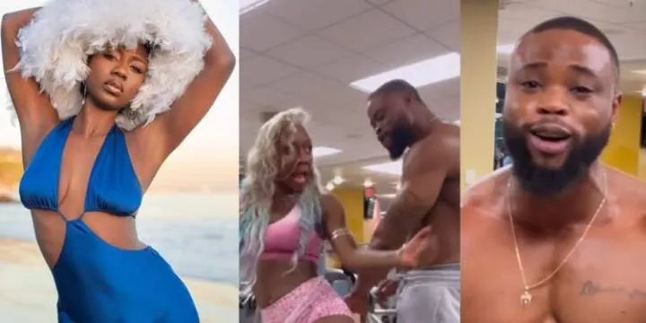 "I couldn't help it" - Man screams in defense as he accidentally grabs Korra Obidi's backside during dance at the gym (Video)