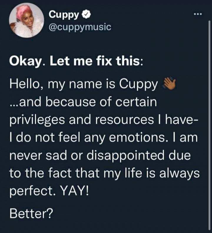 DJ Cuppy lashes out at insinuations of how her father's wealth makes her above the law following UK's travel ban
