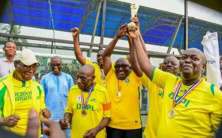 Novelty match: 85-year-old ex-President Obasanjo captains team to victory; scores two goals (Video)
