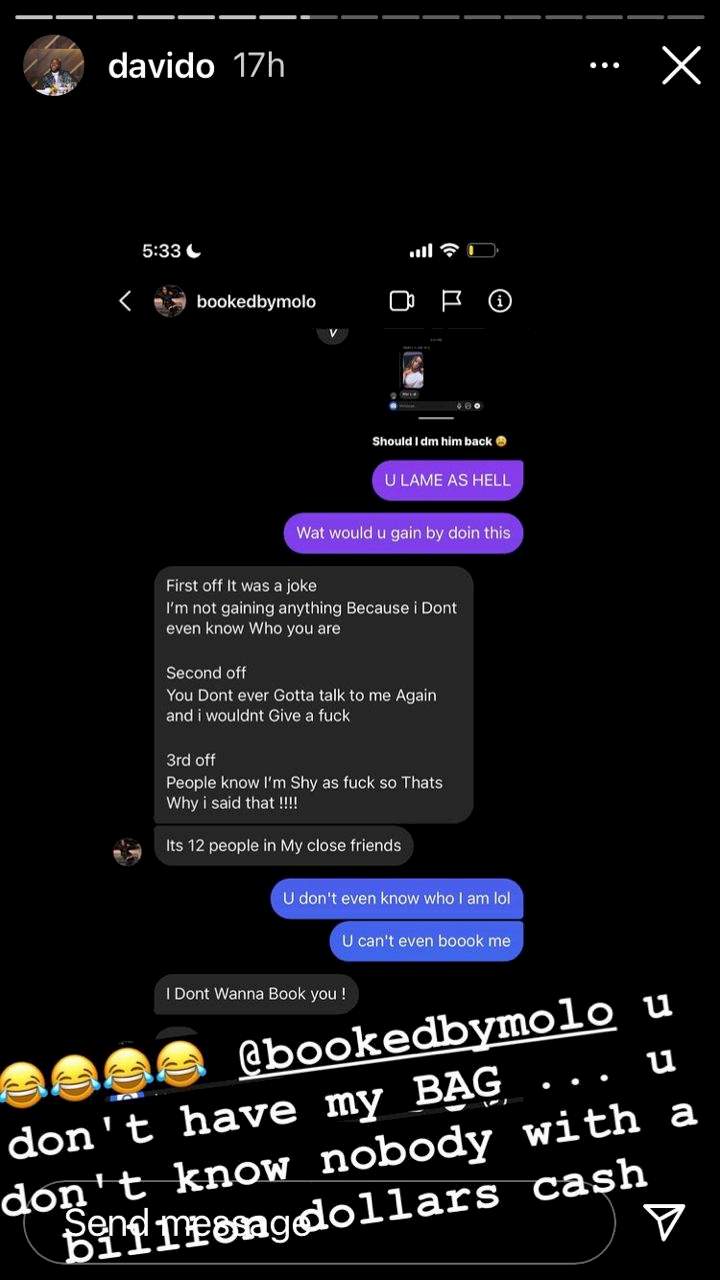 Davido, backed by fans, drags international promoter for leaking DM of supposed admirer