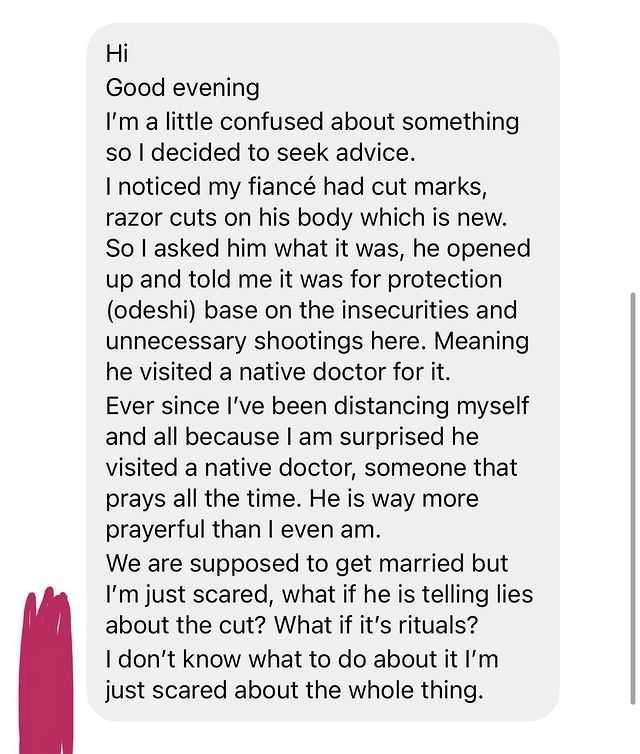 Lady cries out as prayerful fiancé confessed about doing bulletproof charm over fear of insecurity
