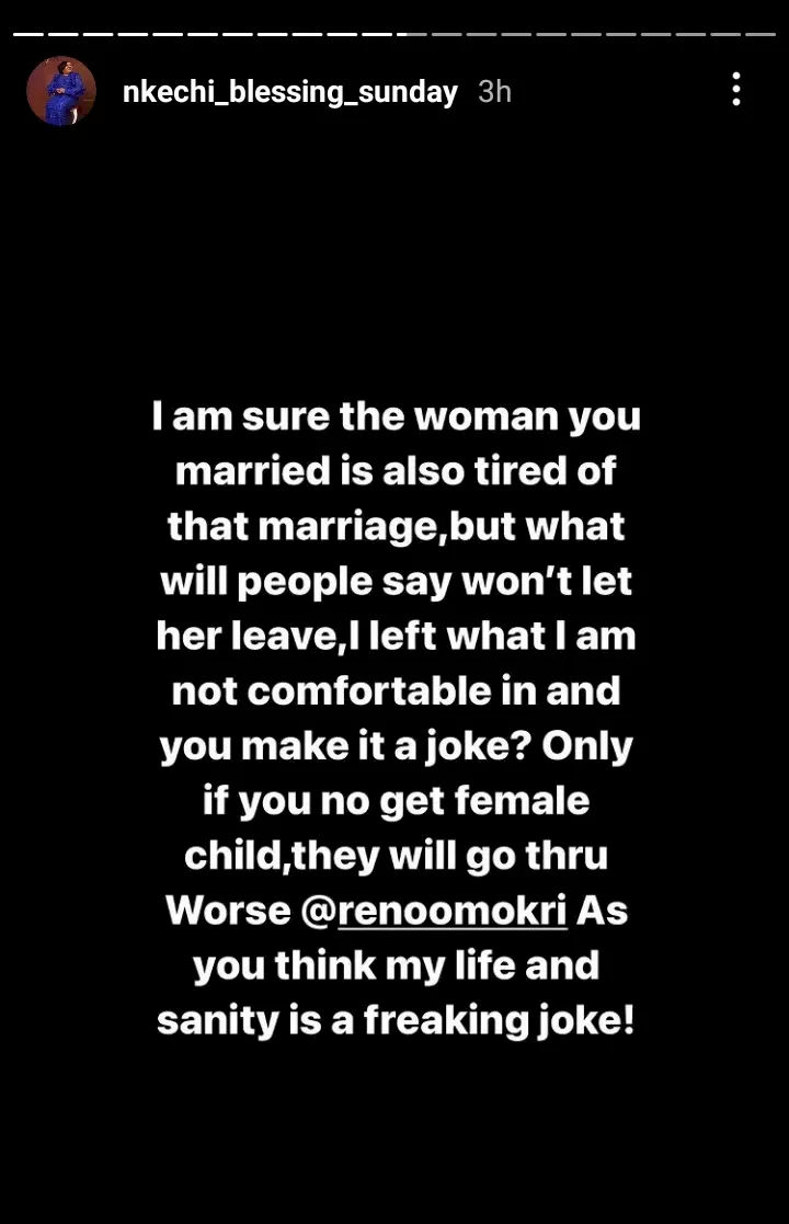 'I am sure the woman you married is tired of that marriage' - Nkechi Blessing Sunday blasts Reno Omokri after he compared her to Tinubu