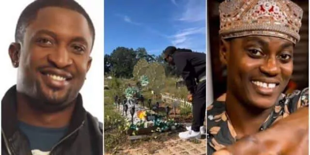 Darey Art Alade begs for forgiveness as he visits late Sound Sultan's grave