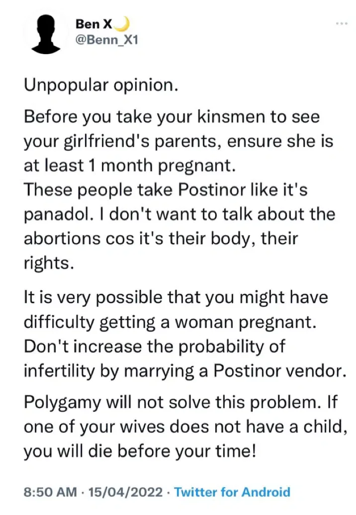 Why you should get your girlfriend pregnant before marriage - Man pens controversial advice