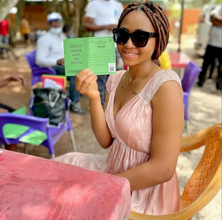 'There are no side effects' - Actress, Regina Daniels says as she takes COVID-19 vaccine (Photo/Video)