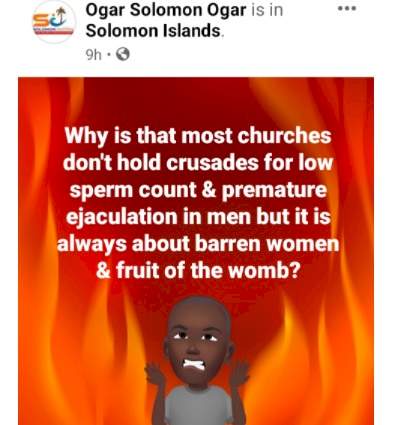 'Why don't churches hold crusades for low sp*rm count, but always focus on barren women' - Journalist