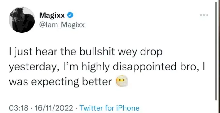 Magixx throws subtle shade at Ruger, calls his new songs 'bullshi*t'