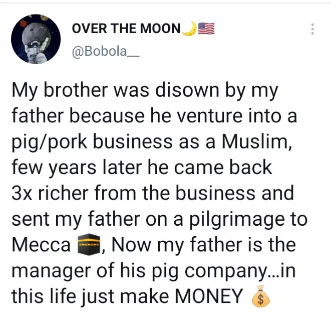 Man employs Muslim father in his pig company years after he disowned him for venturing into pork business