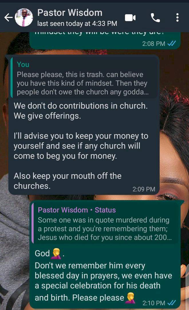 Man calls out Pastor over insensitive comments on #EndSARSMemorial