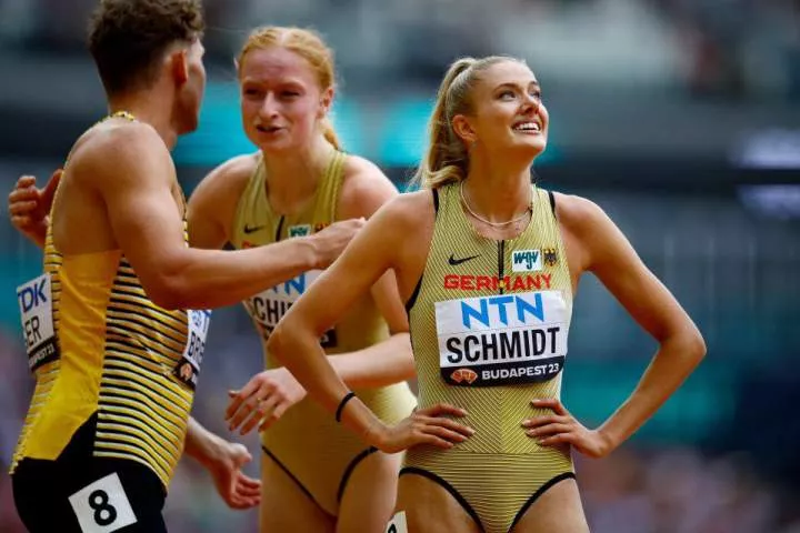 Schmidt completed the 400-metre race at the World Athletics tournament in Budapest -- Credit: The Sun