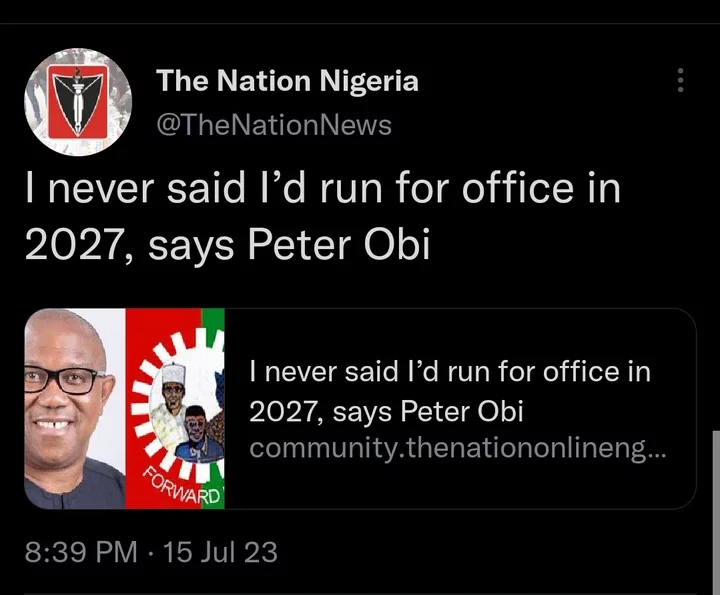 I Never Said I'd Run For Office In 2027- Obi