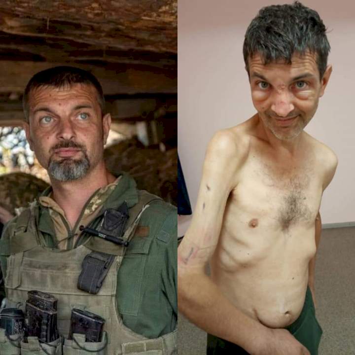 See shocking before and after photos of Ukranian soldier recently released in prisoner swap after four months in Russian captivity
