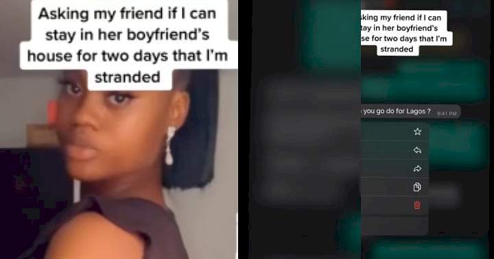 Stranded lady shares her chat with female friend whom she begged to allow her stay at her boyfriend's place for two days