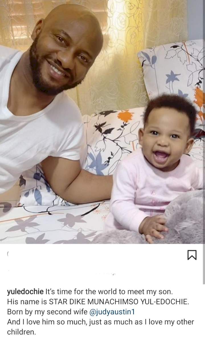 'It's time for the world to meet my son born by my second wife' Yul Edochie shows off his child with another woman as his wife tells him 'may God judge both of you'