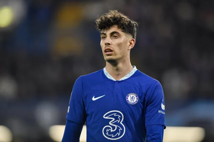 LONDON, ENGLAND - APRIL 18: Kai Havertz of Chelsea FC looks on during the UEFA Champions League quarterfinal second leg match between Chelsea FC and Real Madrid at Stamford Bridge on April 18, 2023 in London, United Kingdom. (Photo by Vincent Mignott/DeFodi Images via Getty Images)