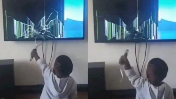 'This is the day Jesus will descend from heaven' - Dad fumes as he catches son smashing his plasma TV (Video)