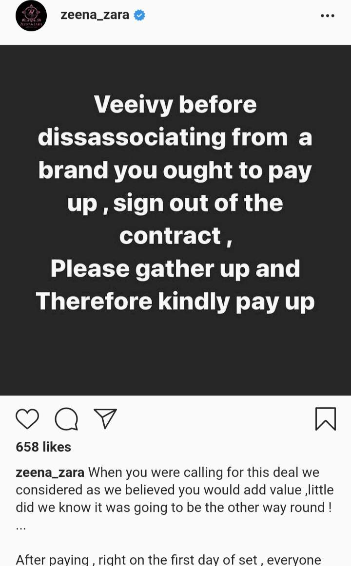 Drama as fashion brand calls out Vee for not paying up before signing out of the contract