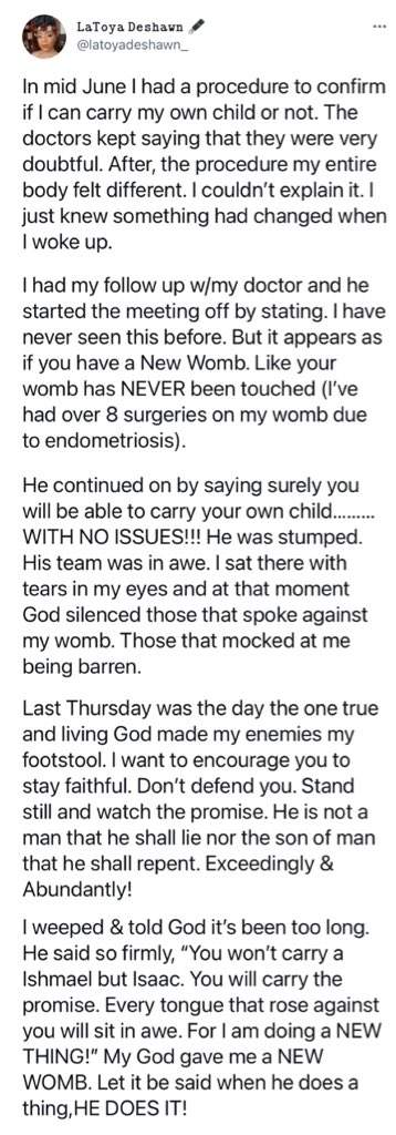 Lady narrates how God gave her a new womb after battling endometriosis for years