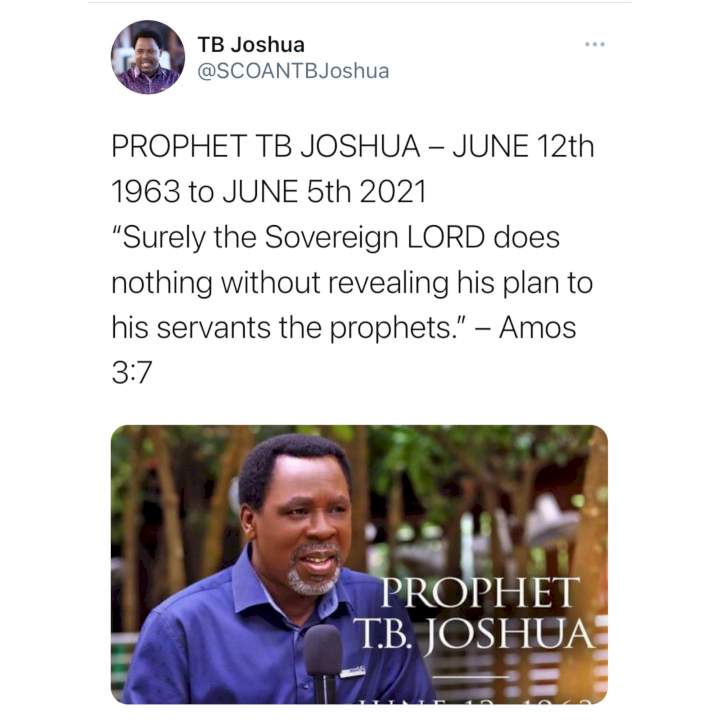 Prophet T.B. Joshua has Passed On