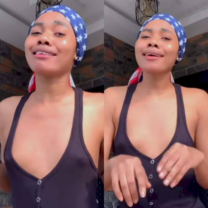 Jane Mena shows off her small breasts as she credits it for saving her "when they brought fake tape and picture and said it was her"