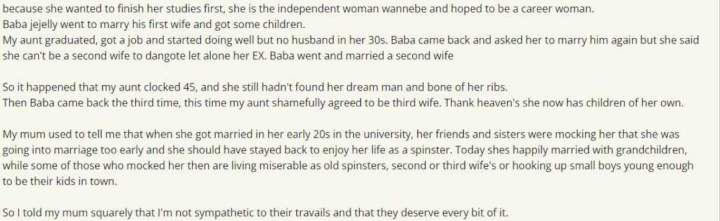'Unmarried women above 30 deserve to remain single' - Man says as he narrates relationship of his aunts