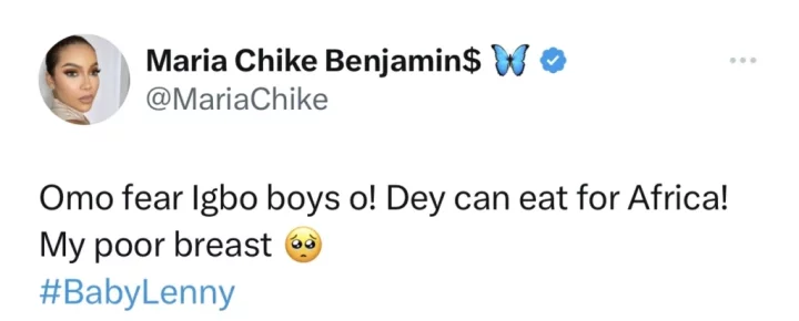 'Fear Igbo boys o' - Maria Chike cries out as she shares her experience with her baby as a new mother